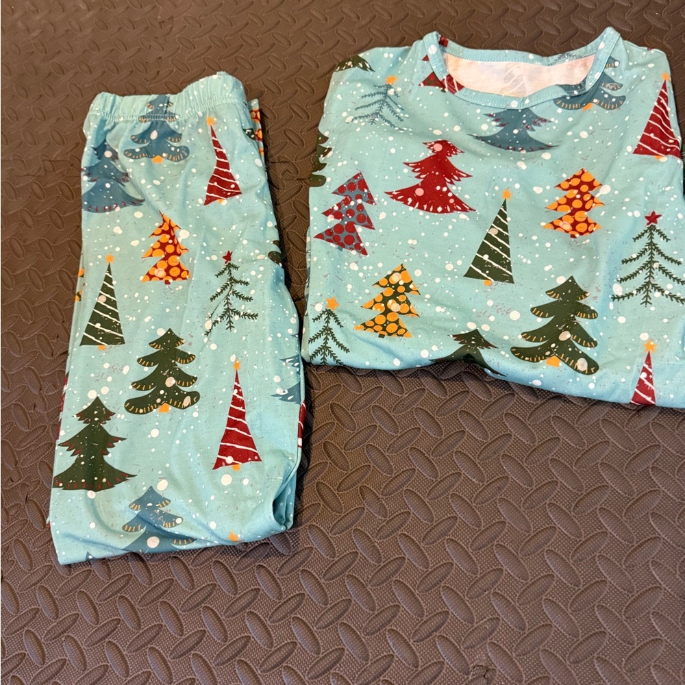 Christmas Pj's - Whimsical Tree Print Kids Pajama Set- Kids 10-12